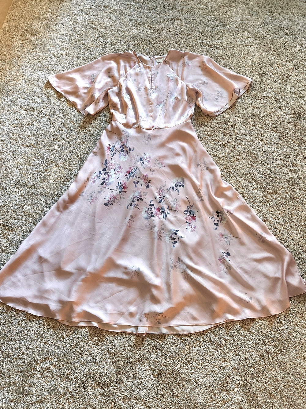 Ted Baker Erla Bouquet Light Pink Floral Midi Dress With Sash US 4-6